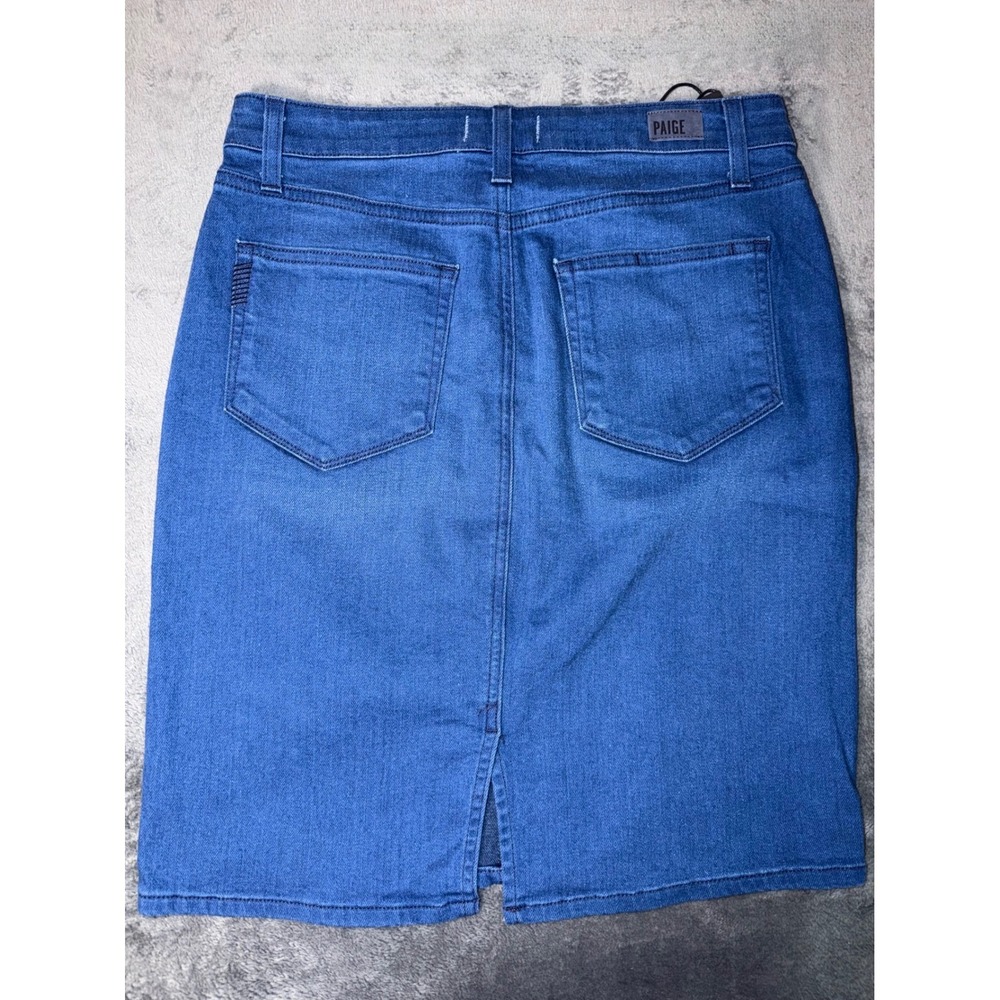 NWT PAIGE Deirdre Denim Skirt Frenchie No Whiskers Blue Pencil Midi Size 29 - Picture 6 of 12